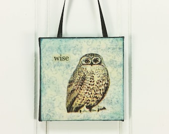 Wise Owl Little Bird Ornament, Whimsical Woodland Owl Wild Bird Miniature Art