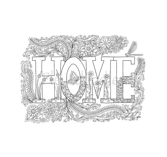 Download Items similar to coloring page - Sweet Home - instant download, unique hand-drawn artwork ...