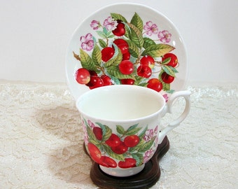 Royal Winchester English Bone China Teacup And Saucer With Cherries Design