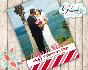 Valentine Photo Card, Hugs & Kisses Valentine Card, Happy Valentines Day, Special Valentine Card, Holiday Card, Photo Card, Valentines Day
