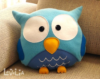 BLUE OWL CUSHION RainbOWL -Decorative plush pillow -