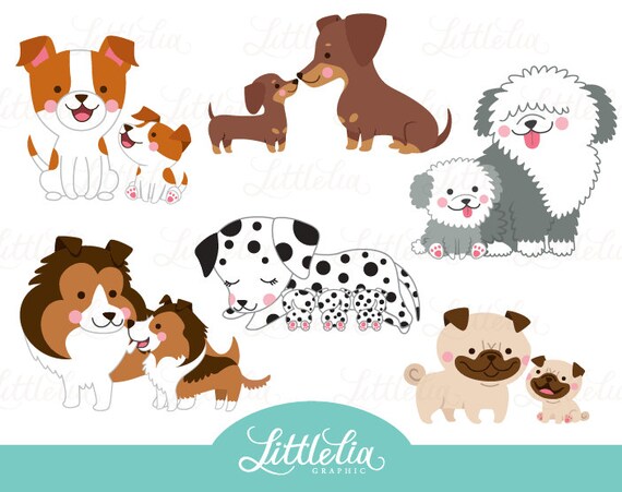 Dog mom and puppy clipart family clipart 16053