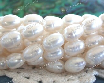 Fresh Water Pearls, Winter White Fresh Water Pearls, Heirloom White Luster Pearls, Rice Shape Fresh Water Pearls, Real Pearl Beads FP-003
