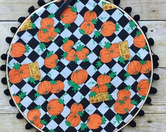 Pumpkin embroidery hoop wall hanging