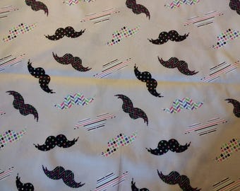 PUL fabric, diaper fabric, polyurethane laminate fabric, PUL fabric mustaches on gray print, 1 yard, 19".
