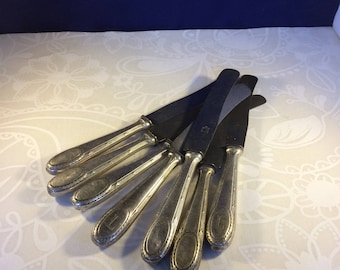 Shabby Chic Seven Vintage Silver Plated Knives with L Monogram