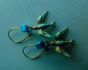 SALE Bird And Turquoise Earrings