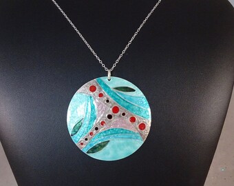 Large enamel on copper and silver pendant "Bonfire"
