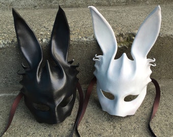 Rabbit mask. EBUNNY leather wearable art mask. Bunny mask.