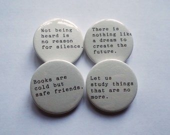 Les Miserables - Victor Hugo Quotes - Pin Button Badges x 4 - Set 2