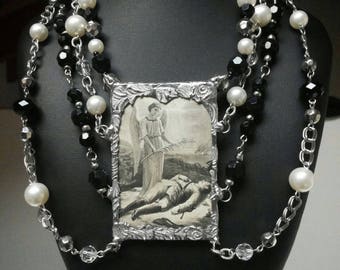 The Weeping Menagerie series. Memorial death funeral card mourning soldered pendant necklace.