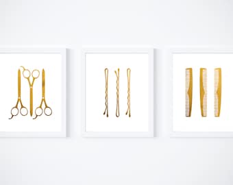 Hair Salon Decor Hair Stylist Foil Print Set of 3 - Beauty Salon Decor - Hair Stylist Gift - Hair Salon Wall Art - Hairdresser Gift