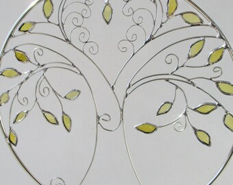 Love Tree of Life Stained Glass and Wire Circle Suncatcher or Home Decor