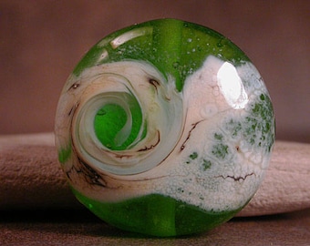 Glass Focal Bead, Lampwork Focal, Lampwork Beads, Green and Silvered Ivory Shards, Art Glass, Divine Spark Designs, SRA
