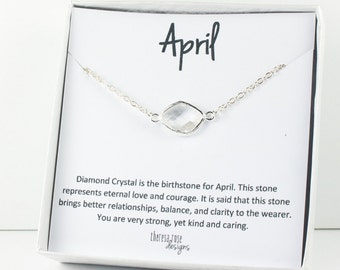 April Birthstone Silver Necklace, Crystal Silver Necklace, April Birthstone Jewelry, April Birthday Gift, Crystal Necklace