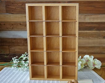 Vintage wooden display box Divided wood tray Wood cubby box Treasure jewelry display Kids room decor Little trinkets Nursery art