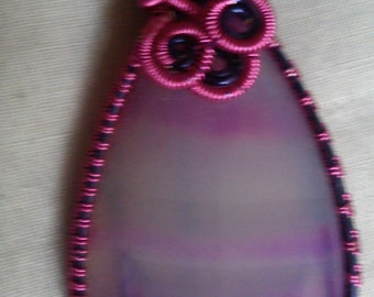 PINK BANDED AGATE wire wrapped pendant