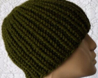 Olive green beanie hat, skull cap, toque, chemo cap, mens womens knit hat, green hat, ski snowboard, olive hat, winter hat, biker hiking hat