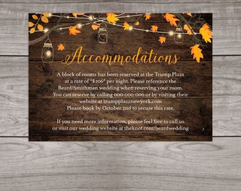 Rustic Fall Wedding Accommodation Insert Cards Printed and Shipped to You - Country Rustic Wedding - Affordable Inserts - Wedding-107