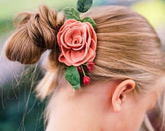 Lovely Salmon Rose felt flower headband or clip