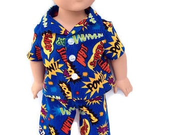 18 Inch Boy Doll Pajamas, Super Hero Boy Doll Shorts Set or Pajamas, Summer Doll Pyjamas, 18 Inch Boy Doll Clothes, Made to Order
