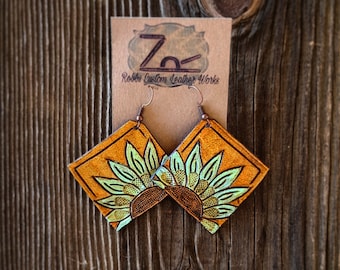 Leather Sunflower Earrings