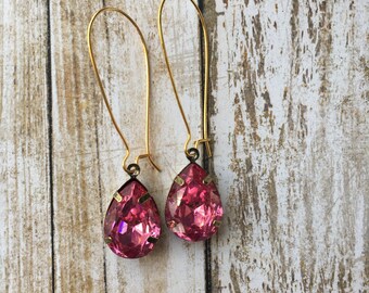 Hot Pink Vintage Inspired Drop Earrings