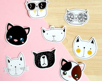 Cat Paper Stickers 45 pcs, cute cats stationery, cat planner stickers, cat lady gift, cat lover present, scrapbook journal stickers, diary