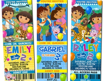 Dora the Explorer Diego Birthday Party Photo Ticket Invitations - Printable