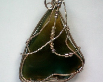 Sterling Silver Wire Wrapped Agate Pendant - 3795