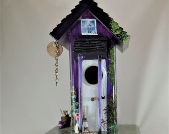 Unique Purple Birdouse , Handcrafted , Painted with lots of Color and Little Extras