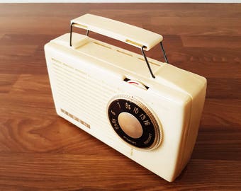 RARE Vintage 1950s ALPEN Portable Tube Radio Model AP-150, White Cabinet