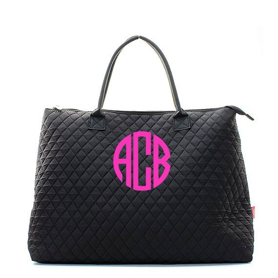 Monogram Quilted Black Tote Bag Large Personalized Quilted