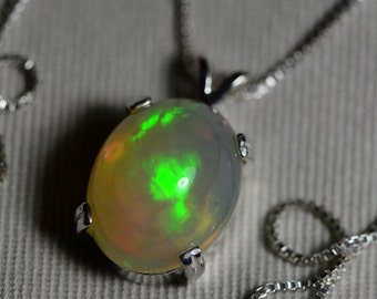 Opal Necklace, 6.88 Carat Solid Opal Pendant Appraised at 2,000.00, Sterling Silver, Pinkish Orange And Green Rolling Broad Flash
