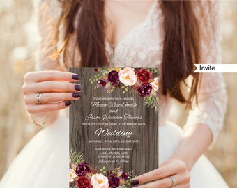 Rustic Wedding Invitation Template, Boho Chic Wedding Invitation, #A090, Instant Download, Editable PDF