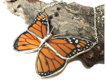 Real Monarch Butterfly Wing Necklace Preserved in Glass