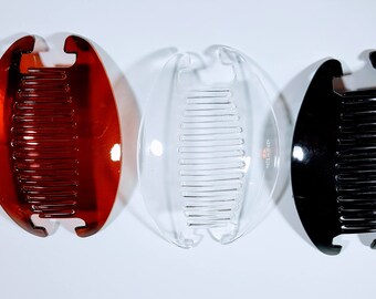 3 sets Interlocking Banana Combs Hair Clip French Side Comb Holder (1 Black-1 Clear-1 Brown)