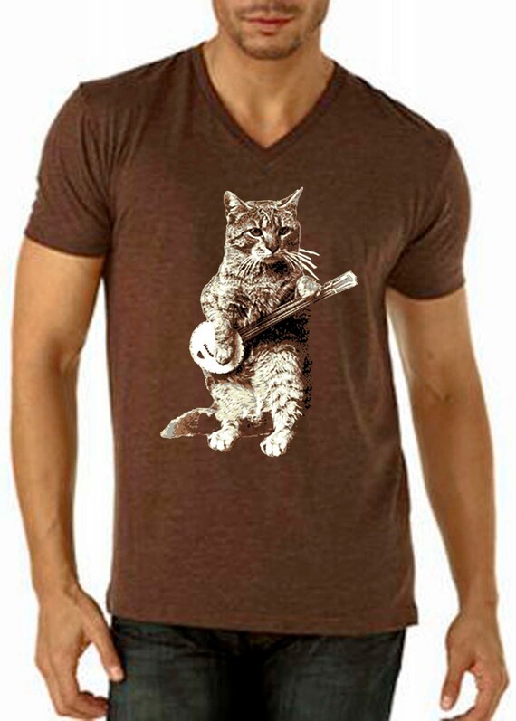 banjo tshirt cat tshirt mens tshirt cat shirt banjo