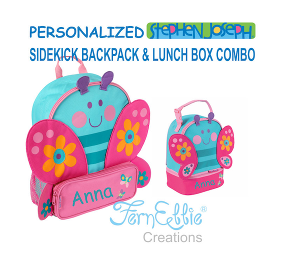 Personalized Stephen Joseph BUTTERFLY Sidekick Backpack and Lunch Pal Combo.