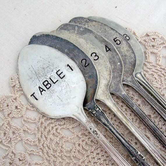 Items similar to TABLE NUMBER 1 to 10 antique spoon markers on Etsy