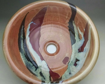 Handmade Pottery Vessel drop in Sink, Shino with layered glazes- Made to Order