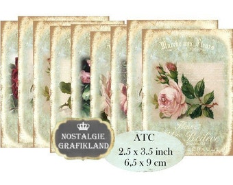 Marche aux Fleurs Roses ATC Instant Download digital collage sheet S117 Shabby Chic Flower Market