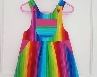 Rainbow dress, rainbow baby, dungaree dress, romper, UK seller