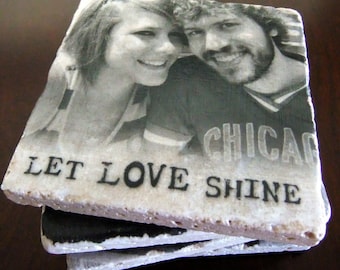 Personalized Photo Coasters/Tiles - Custom Coasters - Set of 4. Tumbled Marble 4in. x 4in.
