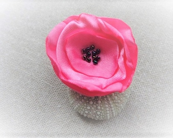 Ring fabric rose ring flower ring pink ring adjustable