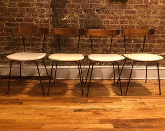Clifford Pascoe set of 4 minimalist chairs iron with plywood backs white mid century mccobb