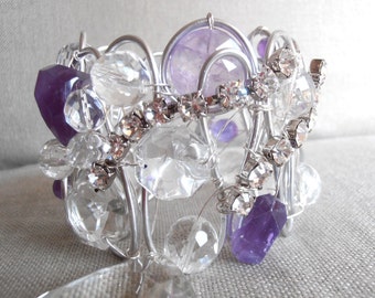 SET OF 2 gorgeous amethyst and rhinestone curtain holders silver, crystals drapery holders, tie back