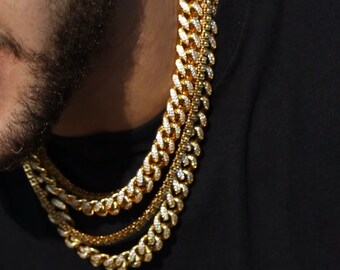 Diamond Cuban Link Choker Hip Hop Jewelry Iced Out Chain in Yellow Gold | Mens Necklace -- PREORDER