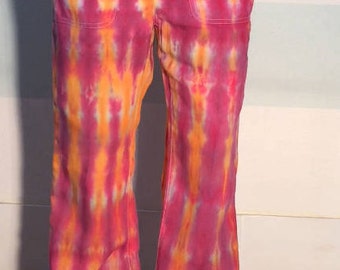 Tie Dye Upcycled Linen Pants Pink & Orange