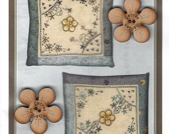 Lynette Anderson Designs - Garden Pincushion - Embroidery Sewing Pattern - Two Secret Garden Wood Buttons